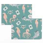 Medium scale| Pirate Party| Octopus, shark and parrot| green