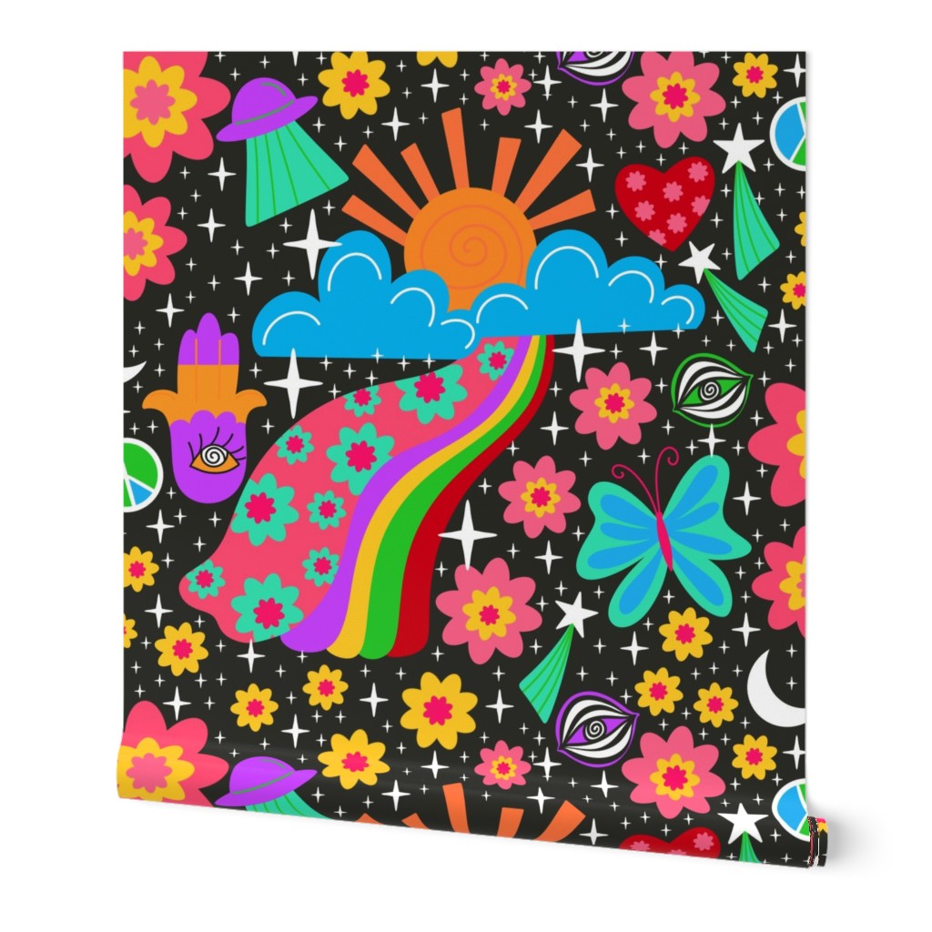 Psychedelic groovy floral trippy party wall