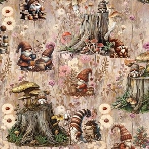 FOREST GNOMES COFFEE PARTY BEIGE FLWRHT