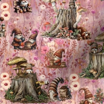 FOREST GNOMES COFFEE PARTY PINK FLWRHT