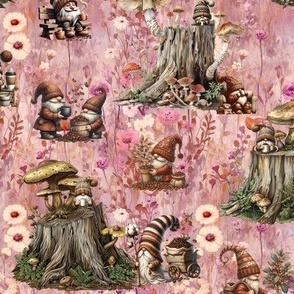 FOREST GNOMES COFFEE PARTY PINK FLWRHT