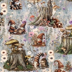 FOREST GNOMES COFFEE PARTY SKY BLUE FLWRHT