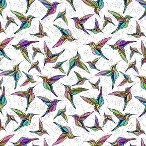 Flying Jewels - Hummingbird Print - Pastel Party Dots and Swirls Background 
