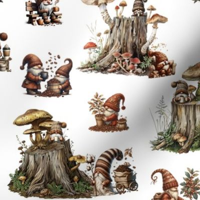 FOREST GNOMES COFFEE PARTY WHITE FLWRHT