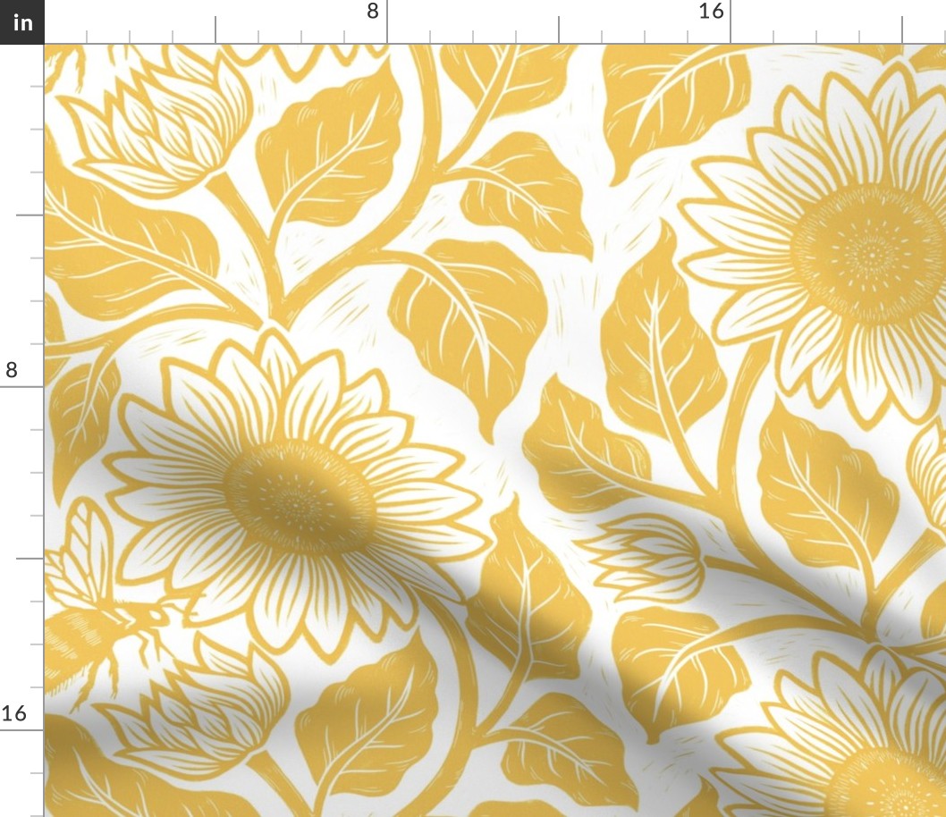 L // Sunflower block print in bright yellow