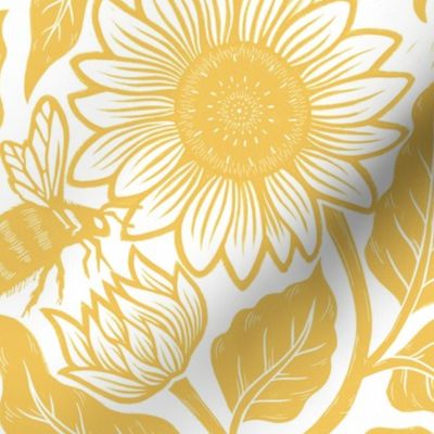 M // Sunflower block print in bright yellow