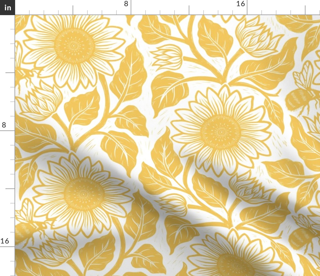 M // Sunflower block print in bright yellow