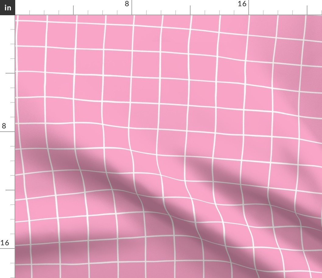 Court Sports Inspired Gingham Design with White Stripes on a Hot Pink Background