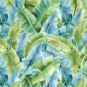 Tropical Jungle Leaves in Green and Blue by kedoki in half drop