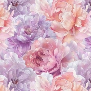 Soft Watercolor Pastel Peonies, Pink and Purple