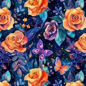 Enchanted Watercolor Rose Garden with Butterflies