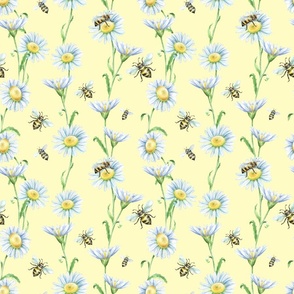 Watercolor bees and daisies