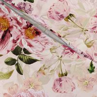 Vintage Summer Romanticism: Maximalism Moody Florals - Antiqued pink Peonies and Nostalgic Antique Botany Wallpaper and Victorian Goth Mystic inspired for powder room - warm blush 