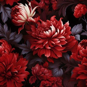 Red,damask flowers,vintage peony art,bold flowers 3