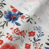 Blue and red flowers,roses,white background ,shabby red white and blue