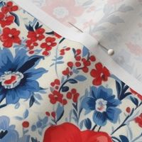 Blue and red flowers,roses,white background  ,shabby red white and blue 