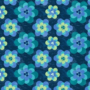 Flower Power Party, 70s Vintage shabby chic on blue