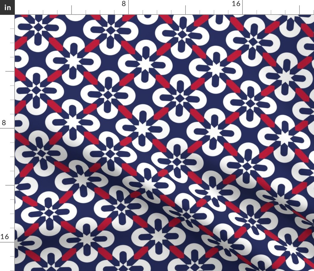 July 4th flowers mosaic navy white red