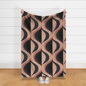 MID MOD ogee in peach terracotta and navy blue | tonal textured opulent geometric structure wallpaper | jumbo