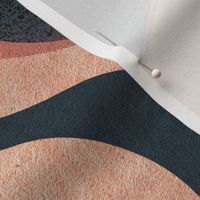 MID MOD ogee in peach terracotta and navy blue | tonal textured opulent geometric structure wallpaper | large