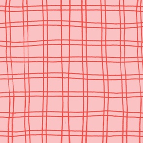 Plaid lines in red orange and pink background