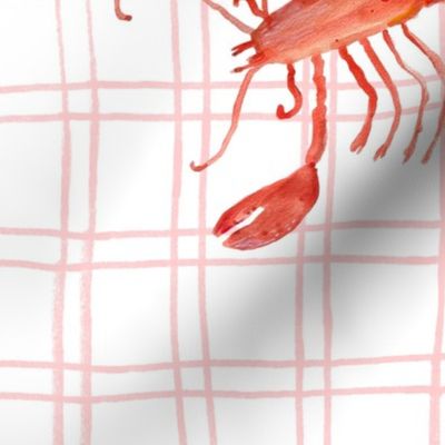 Lobsters on Plaid Pink pencil stripes 