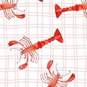 Lobsters on Plaid Pink pencil stripes 