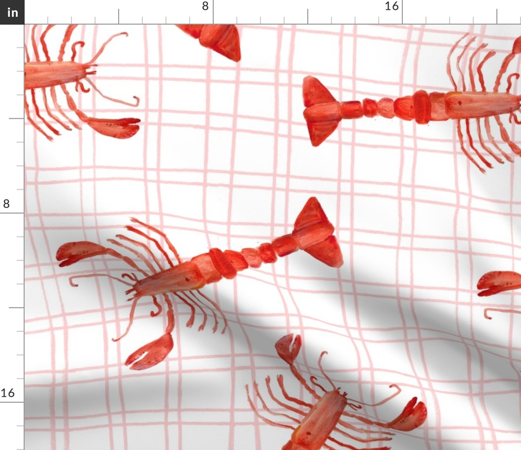 Lobsters on Plaid Pink pencil stripes 