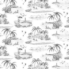 Seaside Adventure - black tones toile de jouy