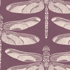 Bohemian geometric dragonfly with textured background | Jumbo Scale | Plum Purple, Warm White