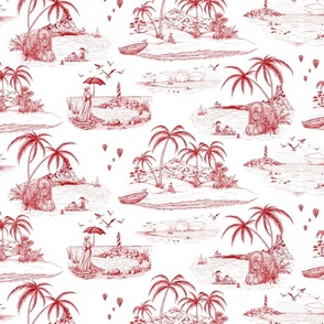 Seaside Adventure - red tones toile de jouy