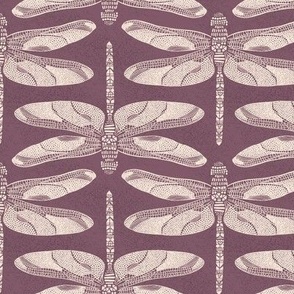 Bohemian geometric dragonfly with textured background | Small Scale | Plum Purple, Warm White | multidirectional