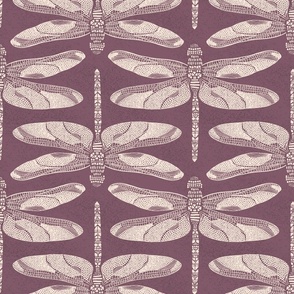 Bohemian geometric dragonfly with textured background | Medium Scale | Plum Purple, Warm White | multidirectional