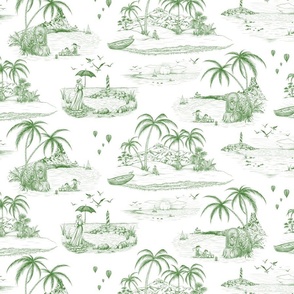 Seaside Adventure - green tones toile de jouy