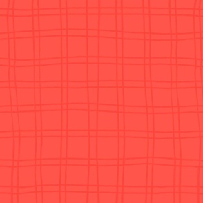 Plaid in coral red lobster collection in hand drawn pencil lines 