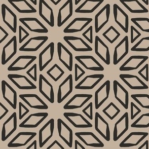 Art Deco Diamond Block Print | Small Scale | Light Tan Brown, Black Charcoal | Multidirectional geometric