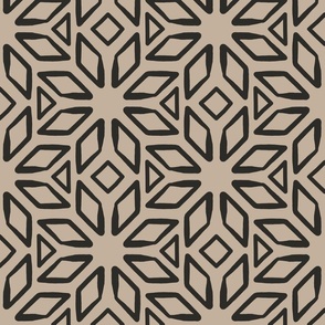 Art Deco Diamond Block Print | Medium Scale | Light Tan Brown, Black Charcoal | Multidirectional geometric