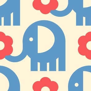 3131 D Large - cute retro elephants