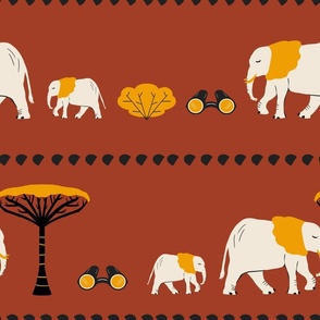 Elephants in a row - yellow, black and brown - large