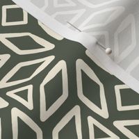 Art Deco Diamond Block Print | Small Scale | Dark Green, Warm White | Multidirectional geometric