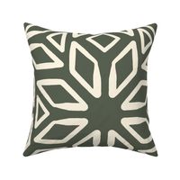 Art Deco Diamond Block Print | Jumbo Scale | Dark Green, Warm White | Multidirectional geometric