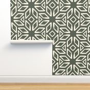 Art Deco Diamond Block Print | Jumbo Scale | Dark Green, Warm White | Multidirectional geometric