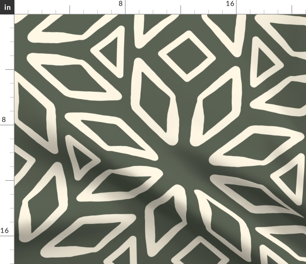 Art Deco Diamond Block Print | Jumbo Scale | Dark Green, Warm White | Multidirectional geometric
