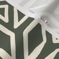 Art Deco Diamond Block Print | Medium Scale | Dark Green, Warm White | Multidirectional geometric