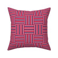 S ★ White and Blue on Red Stripes Basketweave