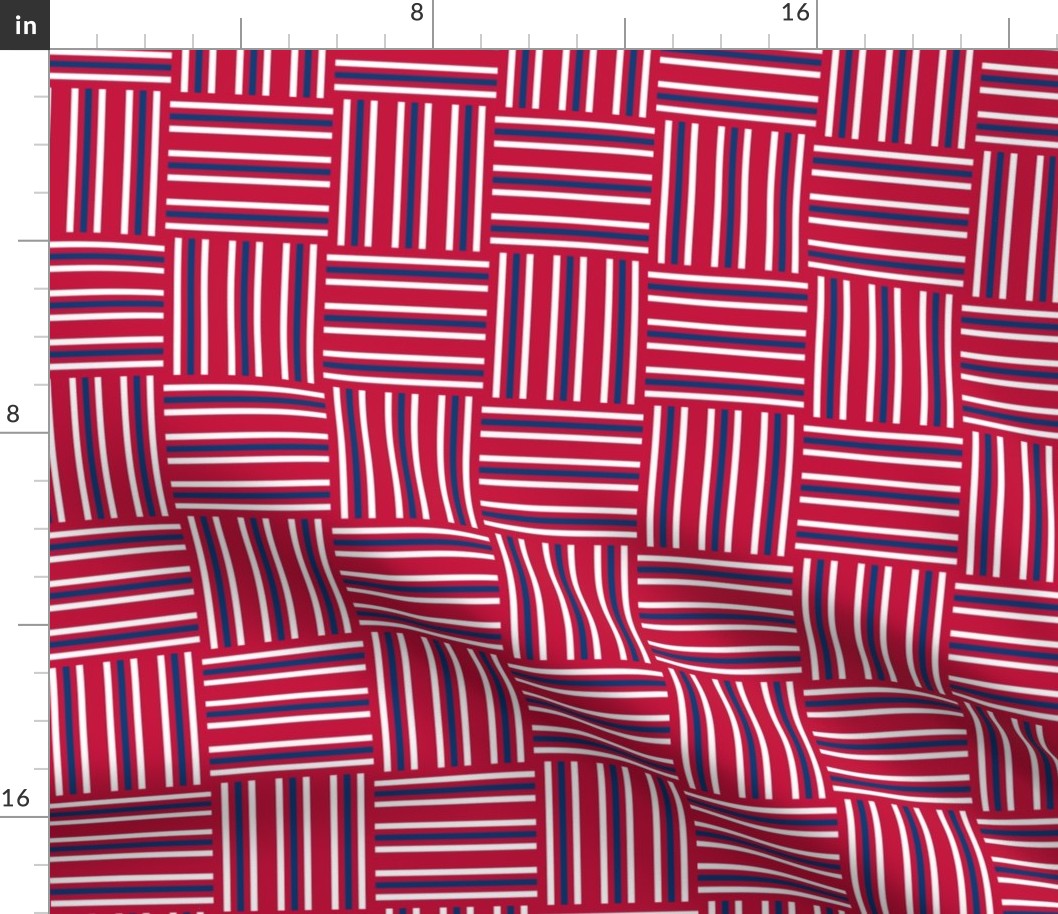 S ★ White and Blue on Red Stripes Basketweave