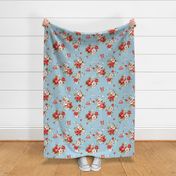 Blue and red flowers,roses,polka dots  ,shabby red white and blue