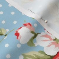 Blue and red flowers,roses,polka dots  ,shabby red white and blue