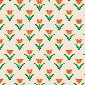 Tulip and stars - pink,  yellow, green - small 