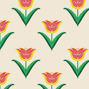 Tulip and stars - pink,yellow, green - large 